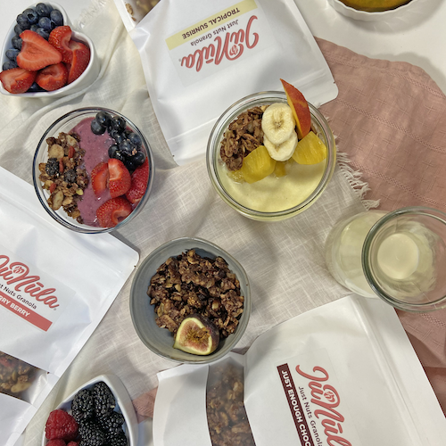 How should I store JuNūla granola, and how long does it last?