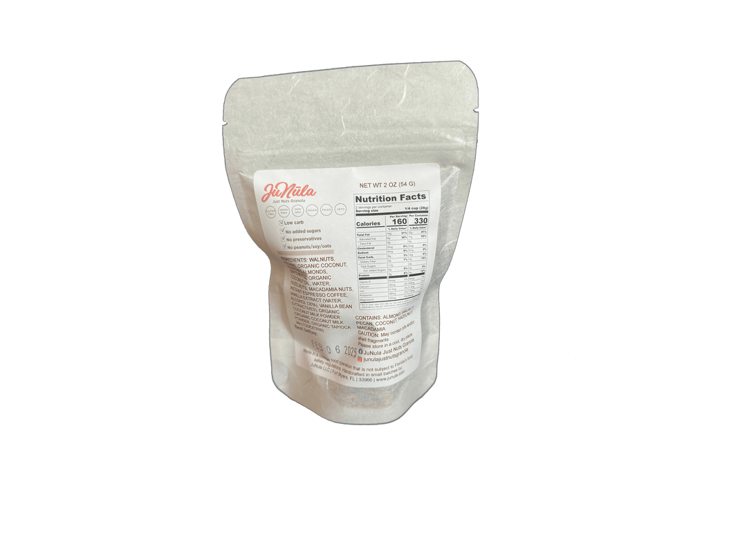 Photo of a 2oz bag of Cappuccino Italiano granola from the back