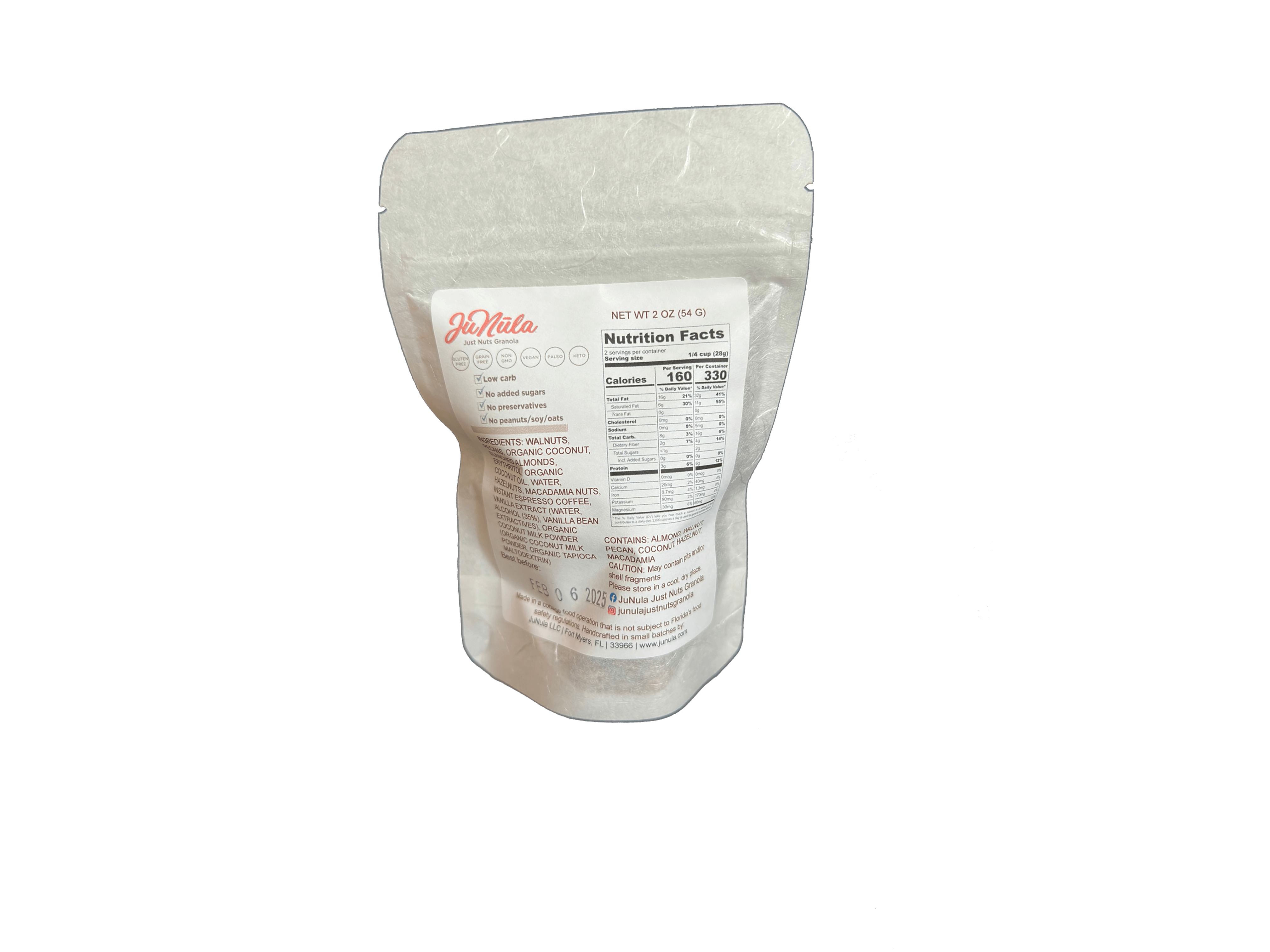 Photo of a 2oz bag of Cappuccino Italiano granola from the back