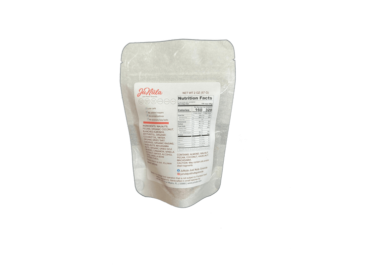 2oz package of Cherry Berry granola from the back