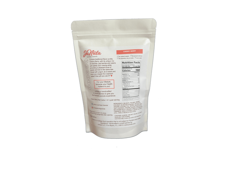 8oz bag of Cherry Berry granola from the back