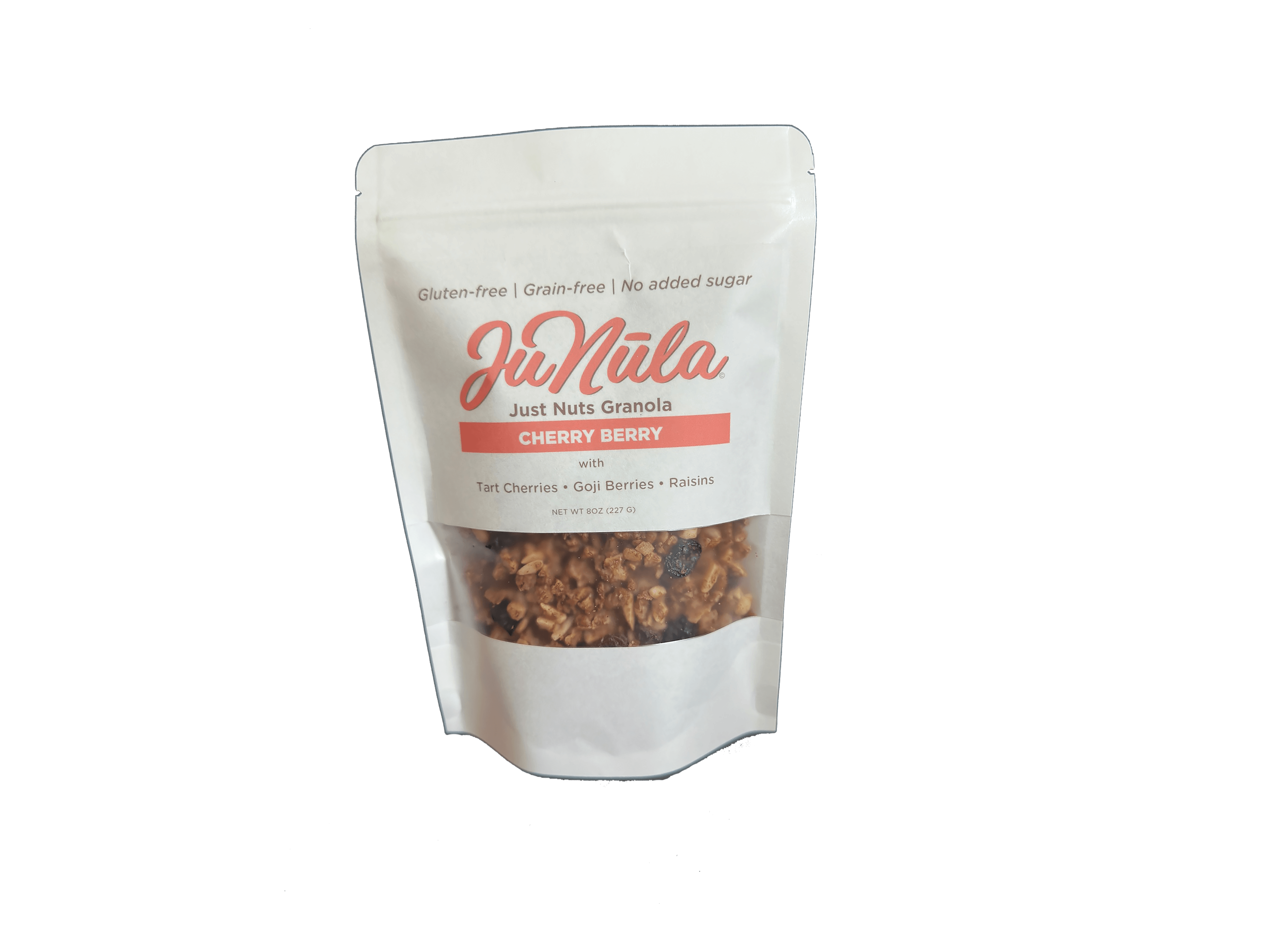 8oz bag of Cherry Berry granola from the front