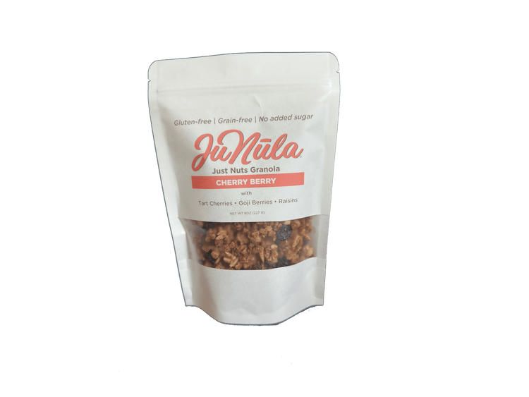 8oz bag of Cherry Berry granola from the front