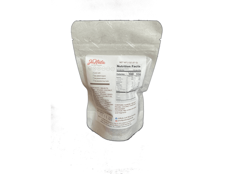 2oz bag of Just Enough Chocolate granola from the back