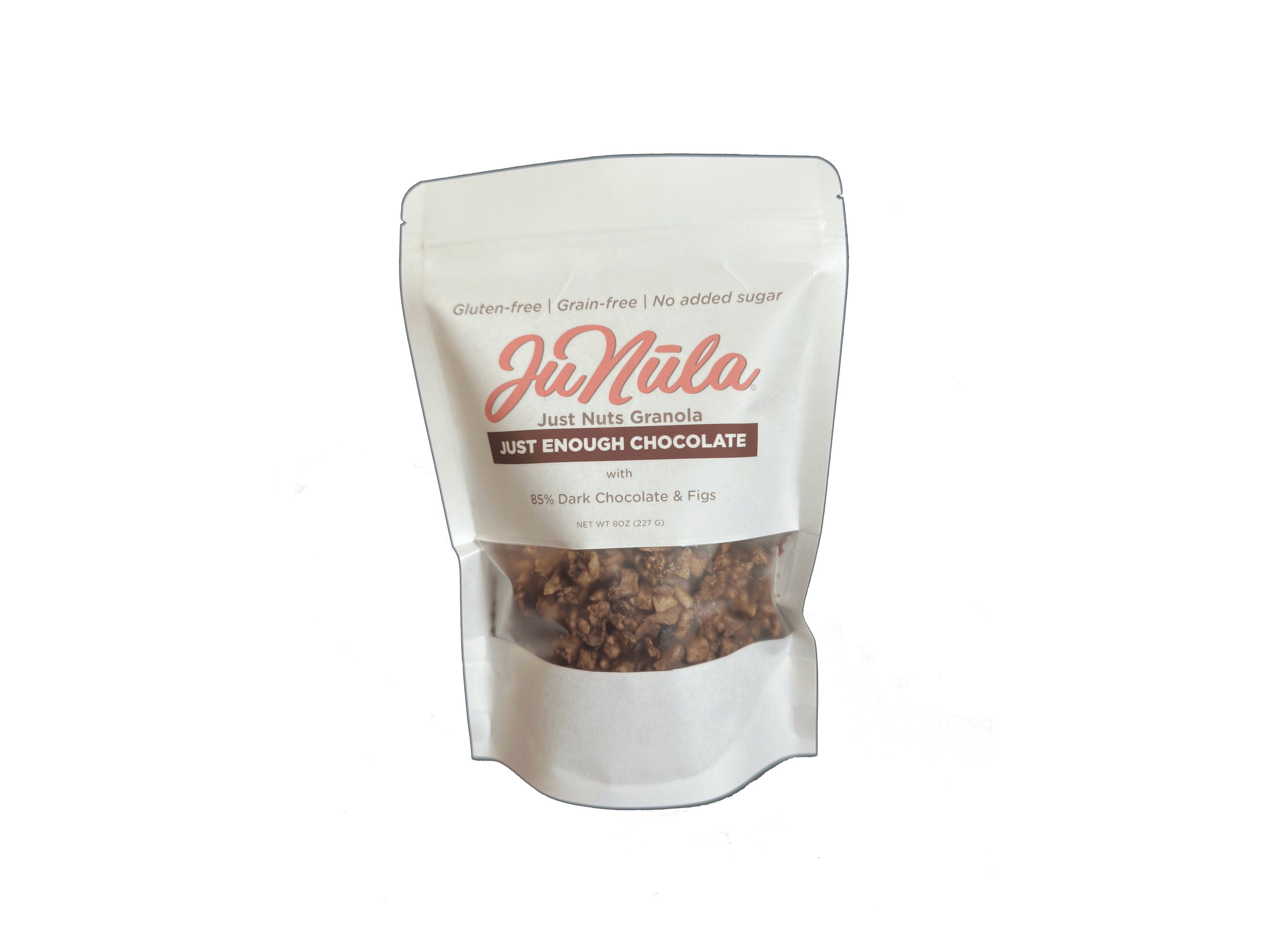 8oz bag of Just Enough Chocolate from the front