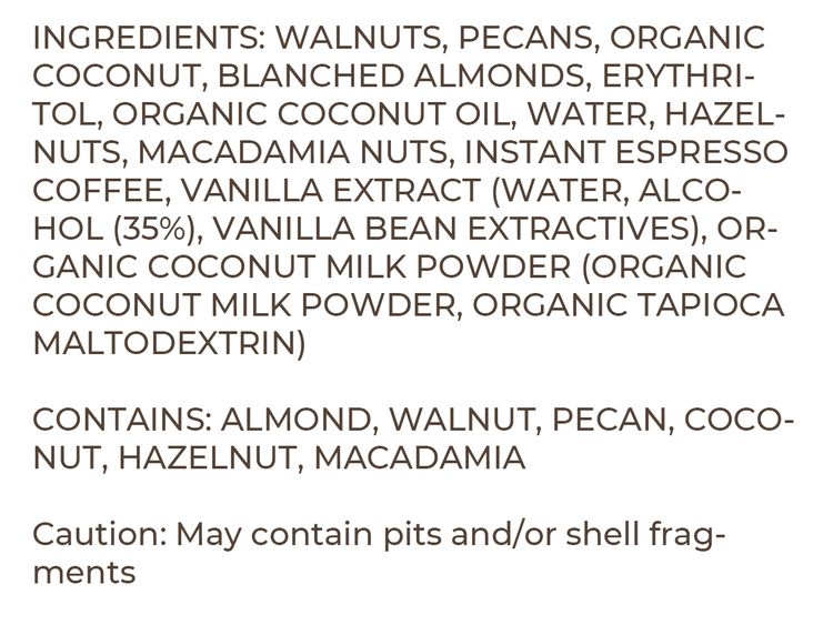 Cappuccino Italiano granola ingredients