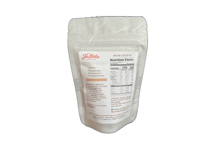 2oz bag of Plainly Perfect granola from the back