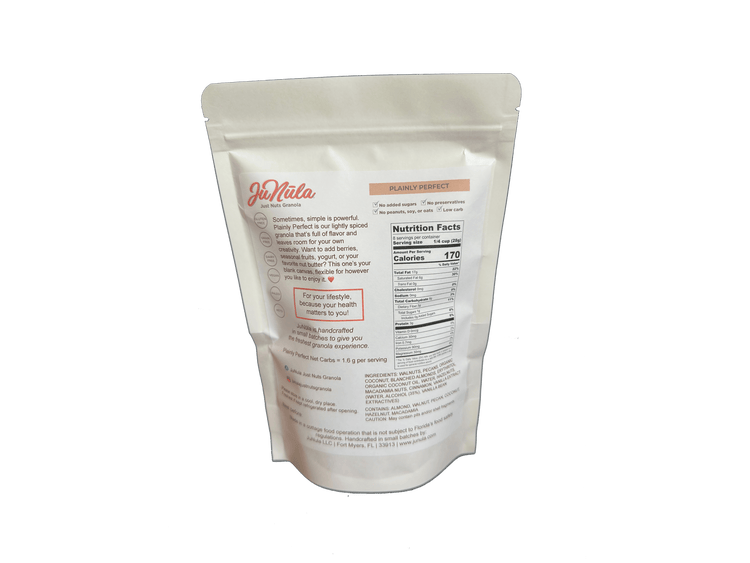 8oz bag of Plainly Perfect granola from the back