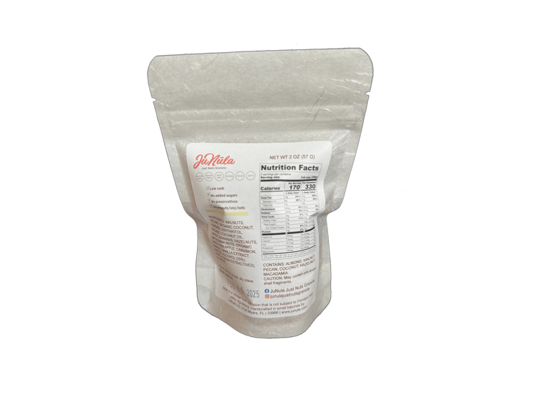 2oz bag of Tropical Sunrise granola from the back