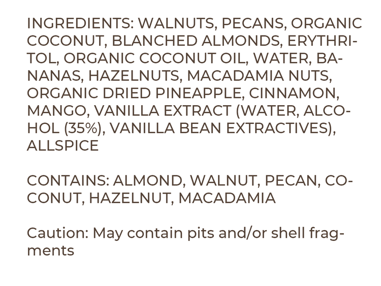 Tropical Sunrise granola ingredient list